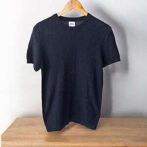 Zara Navy Textured Short Sleeve Tee Classic Crew Neck men’s medium